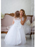 White Lace Tulle High Low Flower Girl Dress